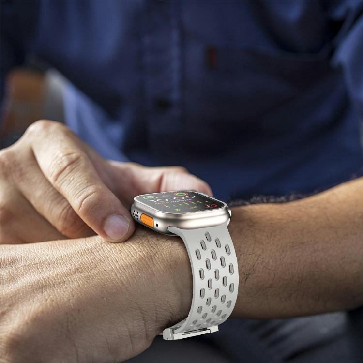 For Apple Watch 42mm / 41mm / 40mm / 38mm Kalebol Mesh Silver Umbrella Buckle Silicone Strap