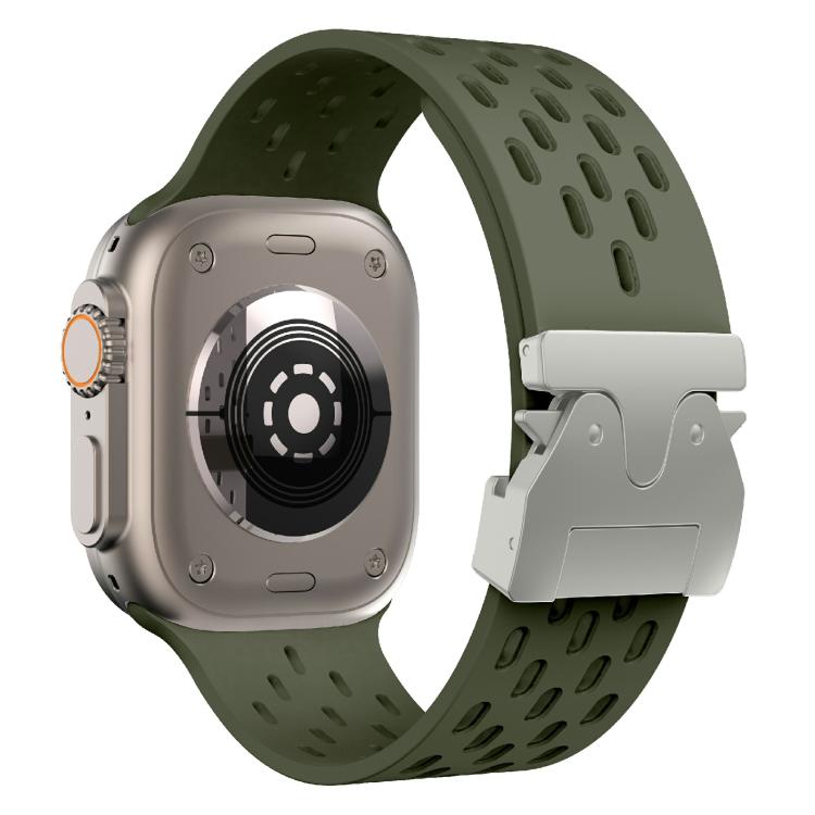 For Apple Watch 42mm / 41mm / 40mm / 38mm Kalebol Mesh Silver Umbrella Buckle Silicone Strap