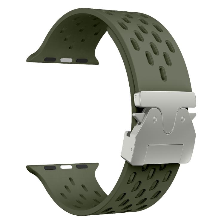 For Apple Watch 42mm / 41mm / 40mm / 38mm Kalebol Mesh Silver Umbrella Buckle Silicone Strap
