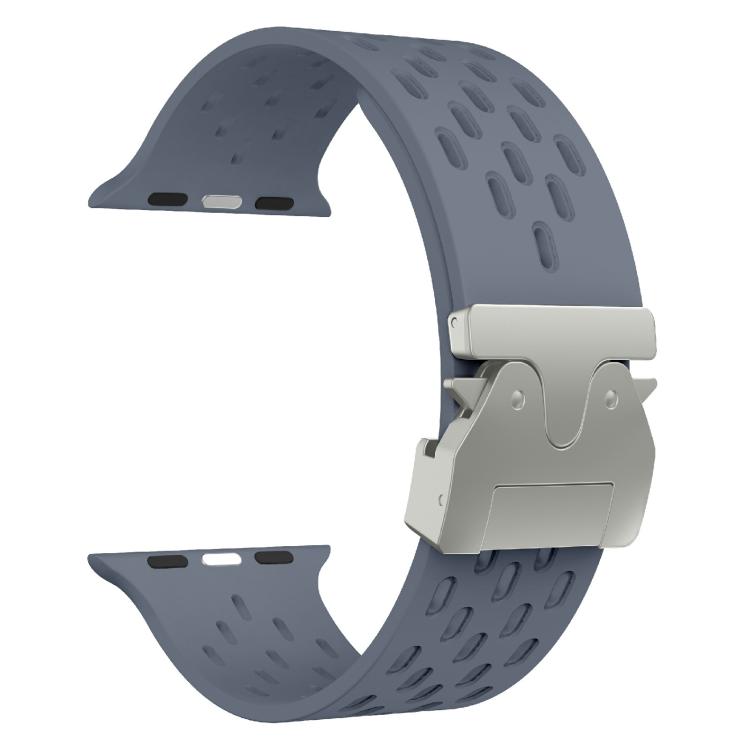 For Apple Watch 42mm / 41mm / 40mm / 38mm Kalebol Mesh Silver Umbrella Buckle Silicone Strap