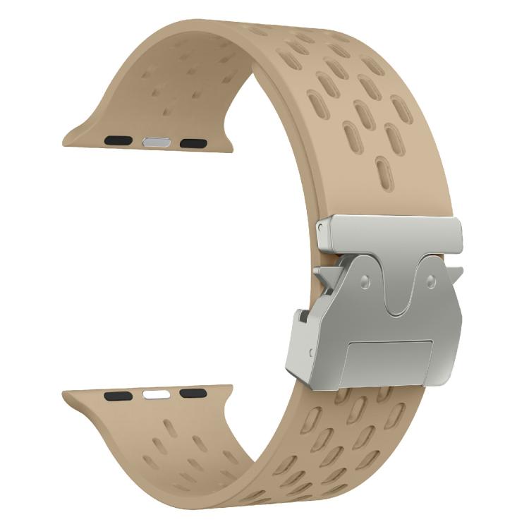 For Apple Watch 42mm / 41mm / 40mm / 38mm Kalebol Mesh Silver Umbrella Buckle Silicone Strap