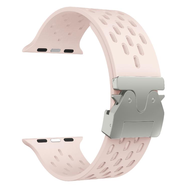 For Apple Watch 42mm / 41mm / 40mm / 38mm Kalebol Mesh Silver Umbrella Buckle Silicone Strap