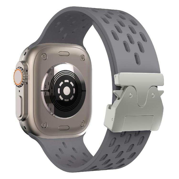 For Apple Watch 42mm / 41mm / 40mm / 38mm Kalebol Mesh Silver Umbrella Buckle Silicone Strap