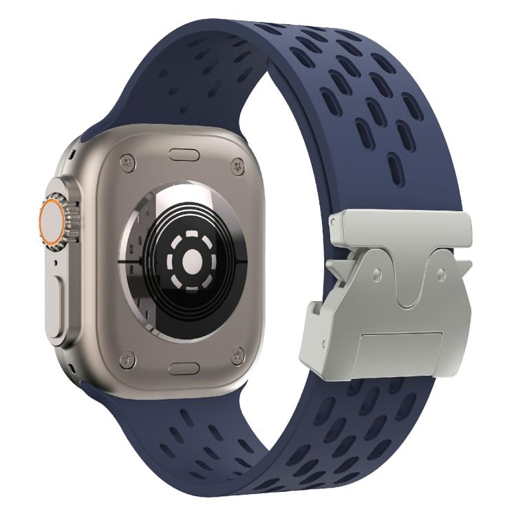 For Apple Watch 42mm / 41mm / 40mm / 38mm Kalebol Mesh Silver Umbrella Buckle Silicone Strap