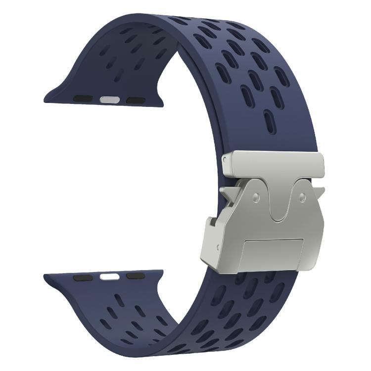 For Apple Watch 42mm / 41mm / 40mm / 38mm Kalebol Mesh Silver Umbrella Buckle Silicone Strap