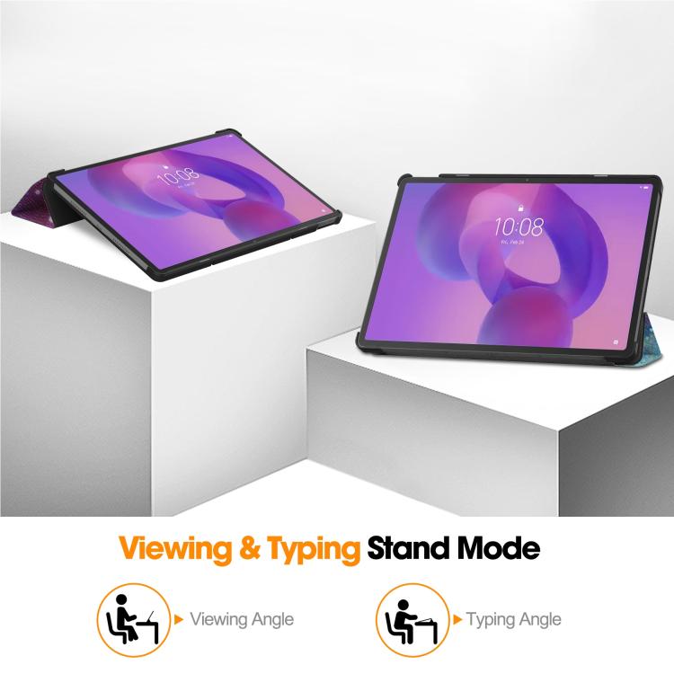 For Lenovo Idea Tab Pro Custer Painted 3-Fold Holder Leather Smart Tablet Case