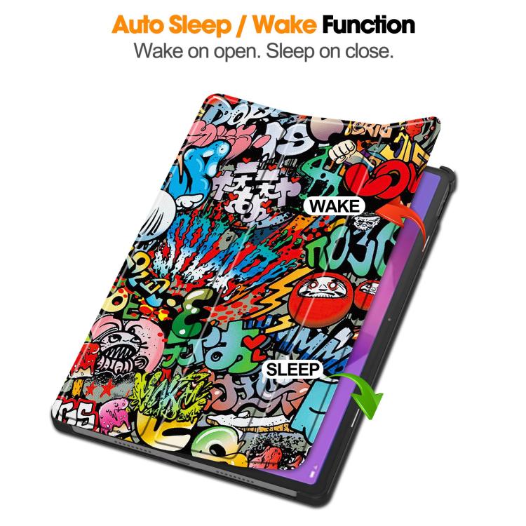 For Lenovo Idea Tab Pro Custer Painted 3-Fold Holder Leather Smart Tablet Case