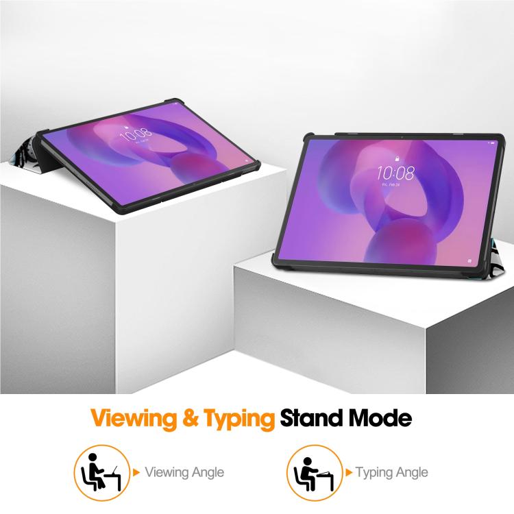 For Lenovo Idea Tab Pro Custer Painted 3-Fold Holder Leather Smart Tablet Case