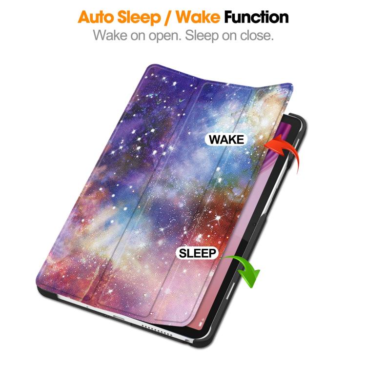 For Lenovo Tab One TB-305FU / Tab K9 Custer Painted 3-Fold Holder Leather Smart Tablet Case