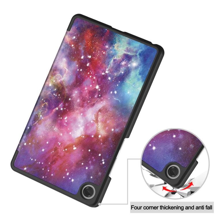 For Lenovo Tab One TB-305FU / Tab K9 Custer Painted 3-Fold Holder Leather Smart Tablet Case