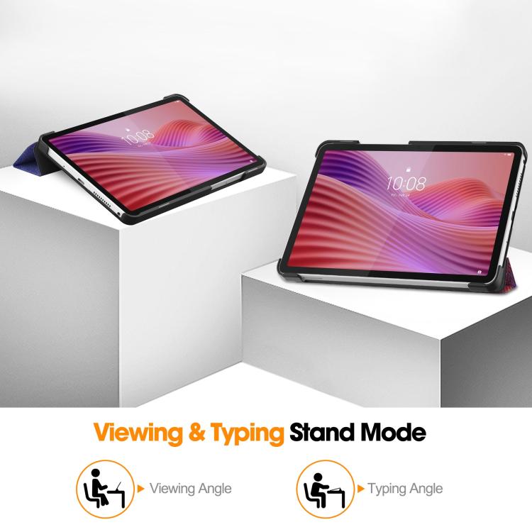 For Lenovo Tab One TB-305FU / Tab K9 Custer Painted 3-Fold Holder Leather Smart Tablet Case