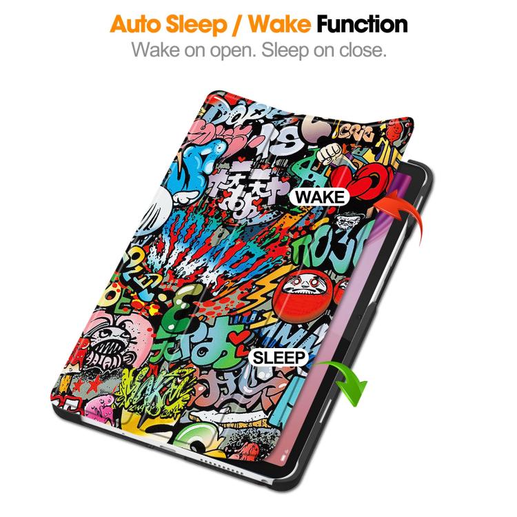 For Lenovo Tab One TB-305FU / Tab K9 Custer Painted 3-Fold Holder Leather Smart Tablet Case