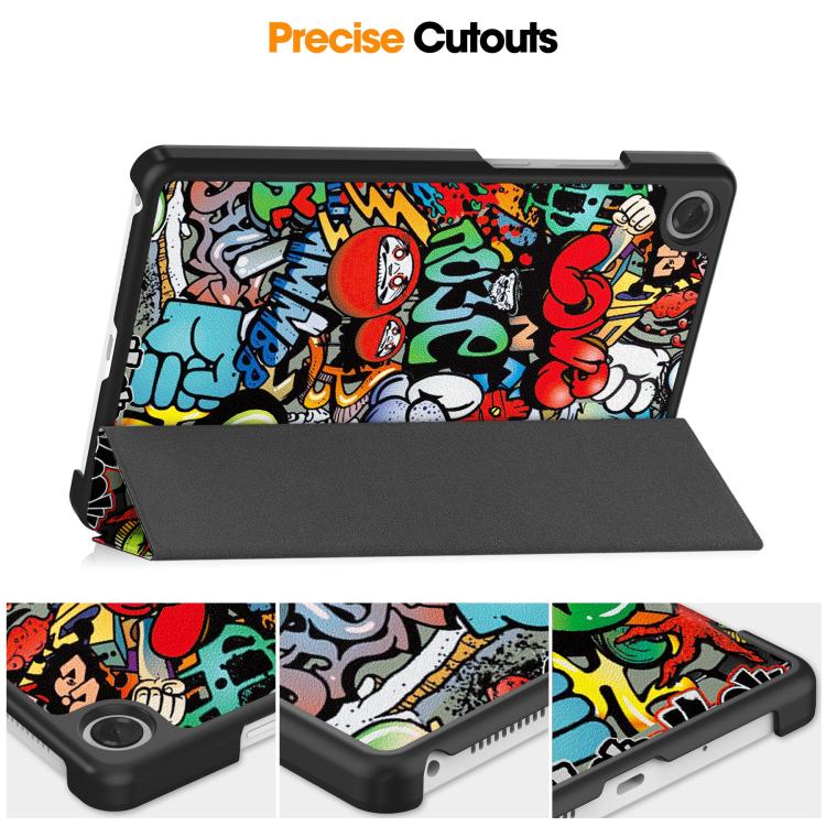 For Lenovo Tab One TB-305FU / Tab K9 Custer Painted 3-Fold Holder Leather Smart Tablet Case
