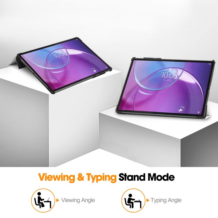 For Lenovo Idea Tab Pro Gen 2 13 Custer Painted 3-Fold Holder Leather Smart Tablet Case