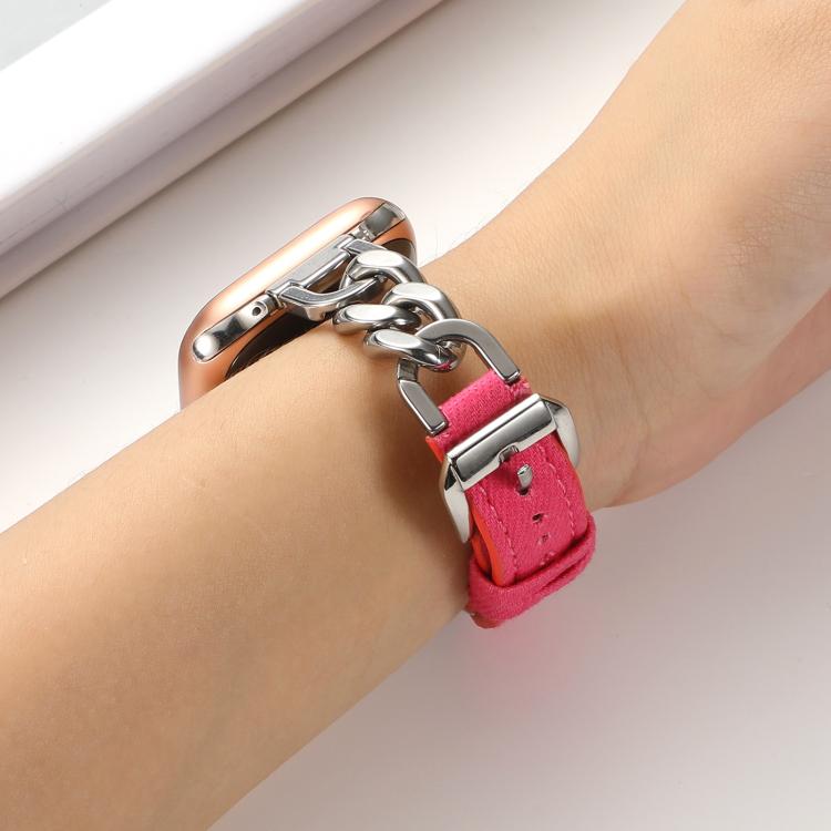For Apple Watch 42mm / 41mm / 40mm / 38mm Metal Chain Leather Denim Watch Band