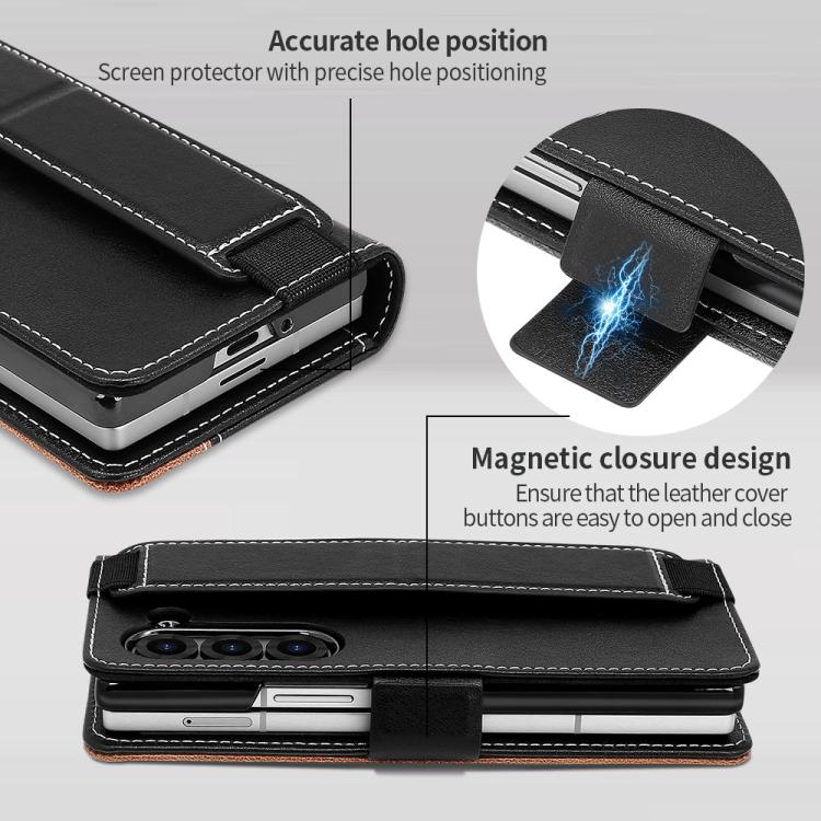 For Samsung Galaxy Z Fold6 VIETAO Integrated Spliced Leather Phone Case with Elastic Bowl Strap