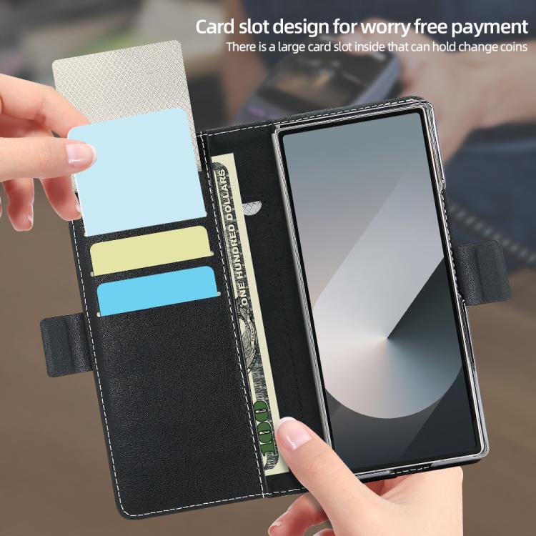 For Samsung Galaxy Z Fold6 VIETAO Integrated Spliced Leather Phone Case with Elastic Bowl Strap