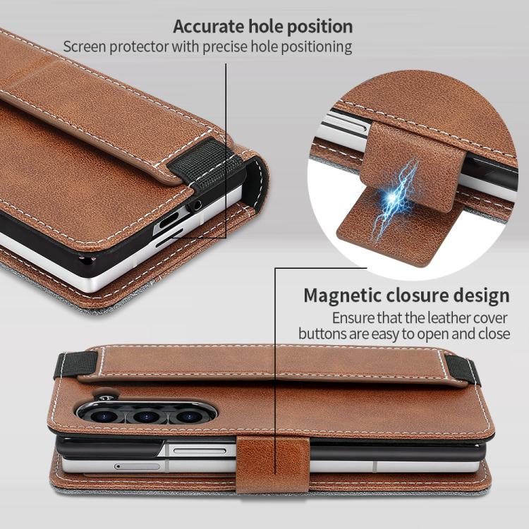 For Samsung Galaxy Z Fold6 VIETAO Integrated Spliced Leather Phone Case with Elastic Bowl Strap