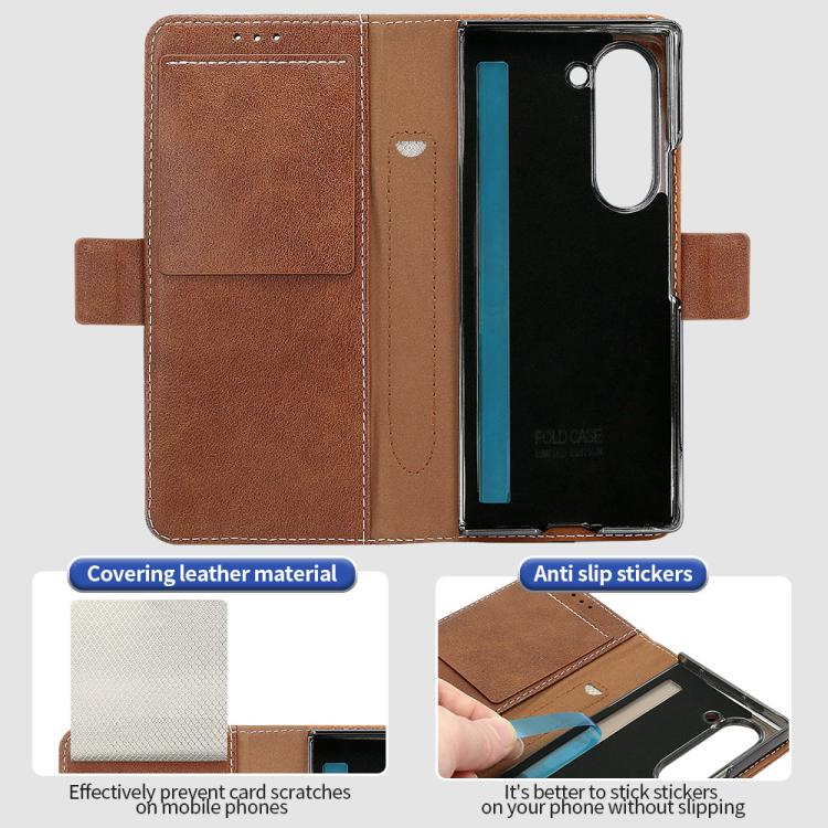 For Samsung Galaxy Z Fold6 VIETAO Integrated Spliced Leather Phone Case with Elastic Bowl Strap