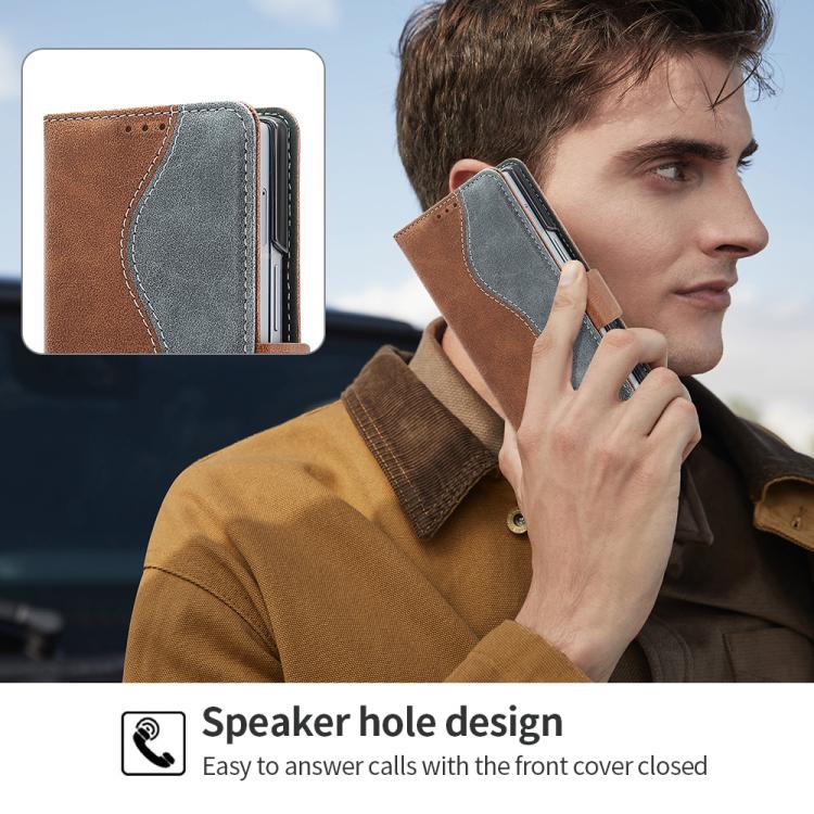 For Samsung Galaxy Z Fold6 VIETAO Integrated Spliced Leather Phone Case with Elastic Bowl Strap