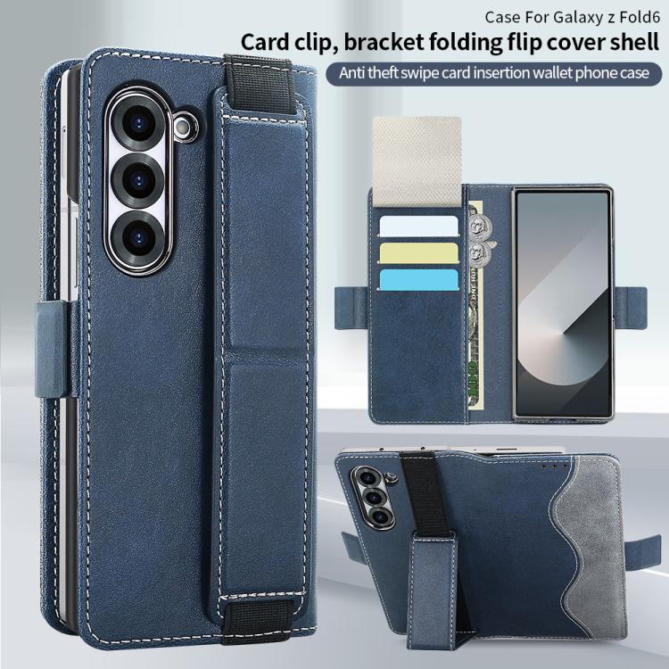 For Samsung Galaxy Z Fold6 VIETAO Integrated Spliced Leather Phone Case with Elastic Bowl Strap