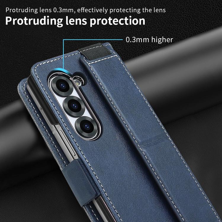 For Samsung Galaxy Z Fold6 VIETAO Integrated Spliced Leather Phone Case with Elastic Bowl Strap