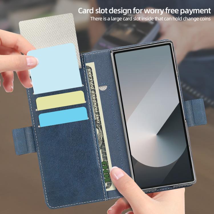 For Samsung Galaxy Z Fold6 VIETAO Integrated Spliced Leather Phone Case with Elastic Bowl Strap
