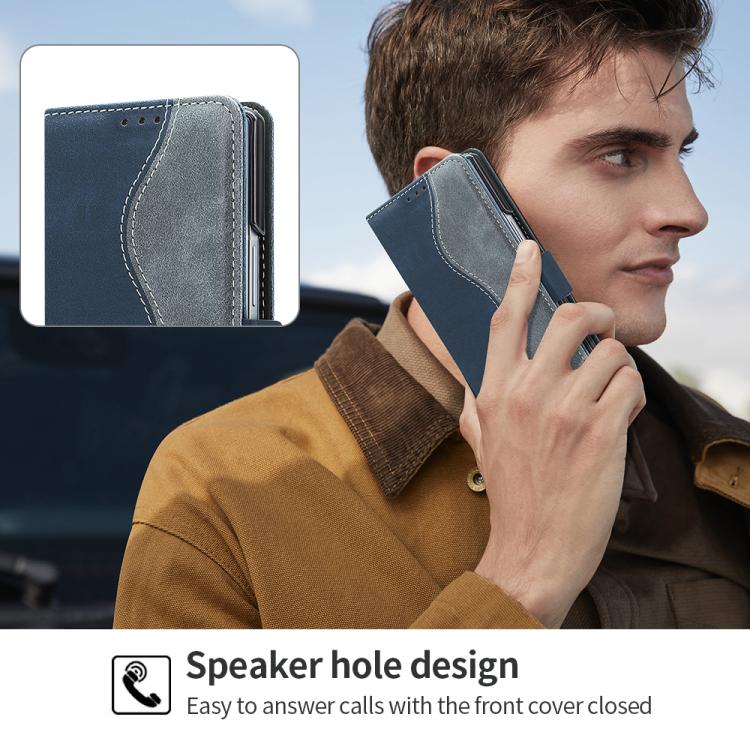 For Samsung Galaxy Z Fold6 VIETAO Integrated Spliced Leather Phone Case with Elastic Bowl Strap