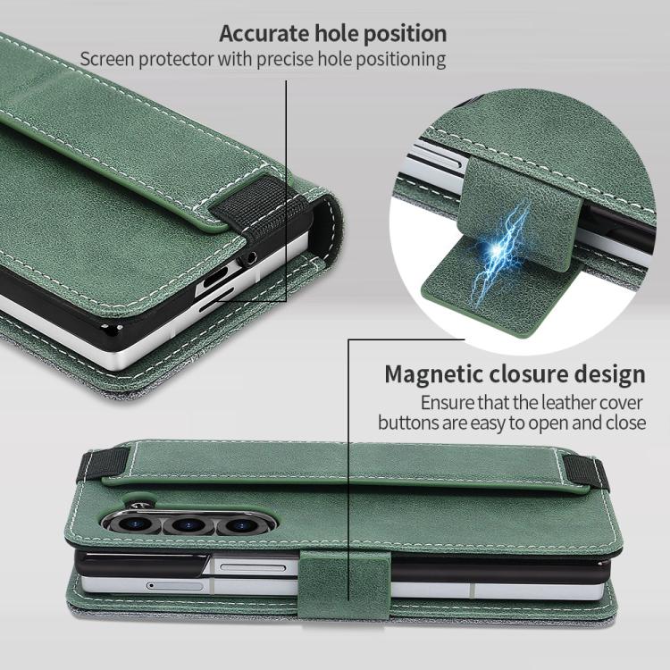 For Samsung Galaxy Z Fold6 VIETAO Integrated Spliced Leather Phone Case with Elastic Bowl Strap
