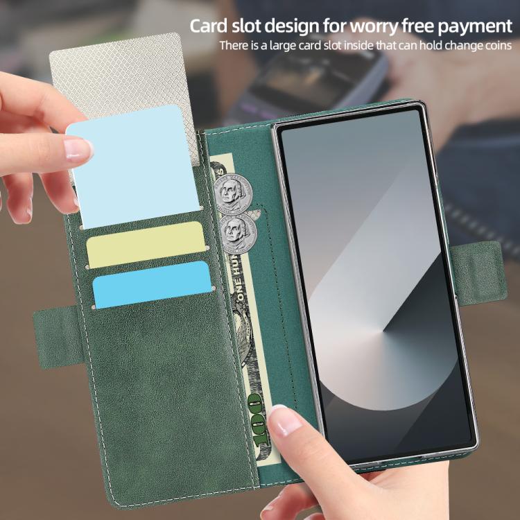For Samsung Galaxy Z Fold6 VIETAO Integrated Spliced Leather Phone Case with Elastic Bowl Strap