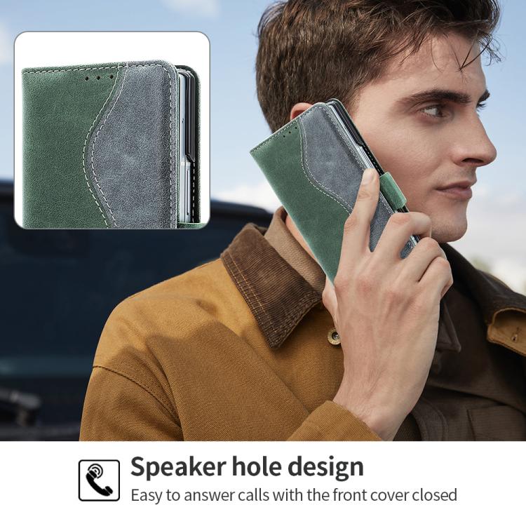 For Samsung Galaxy Z Fold6 VIETAO Integrated Spliced Leather Phone Case with Elastic Bowl Strap
