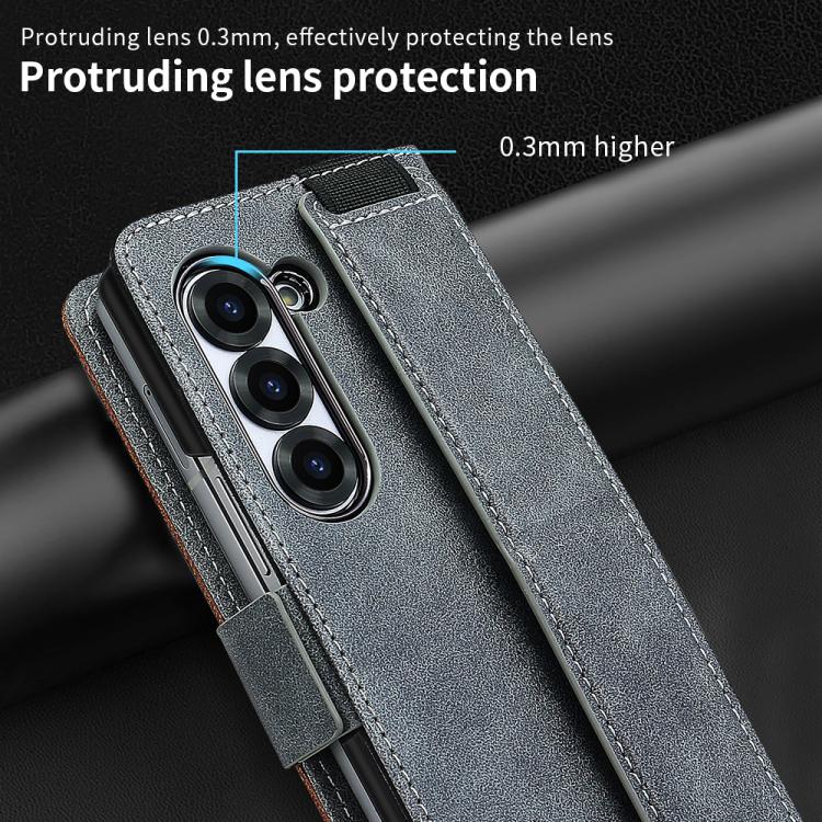 For Samsung Galaxy Z Fold6 VIETAO Integrated Spliced Leather Phone Case with Elastic Bowl Strap