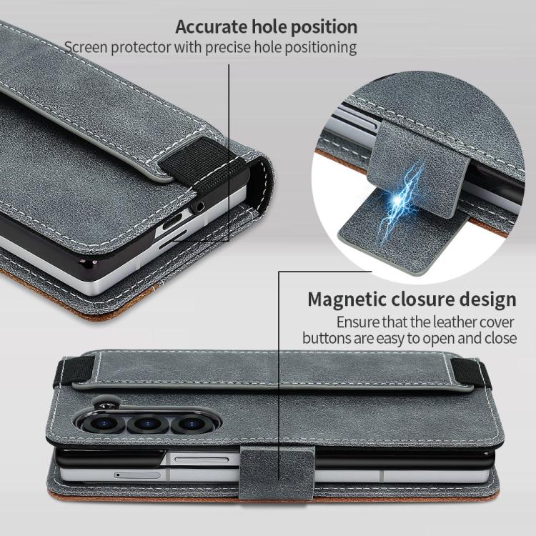 For Samsung Galaxy Z Fold6 VIETAO Integrated Spliced Leather Phone Case with Elastic Bowl Strap