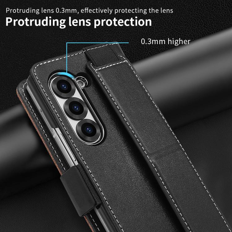 For Samsung Galaxy Z Fold5 VIETAO Integrated Spliced Leather Phone Case with Elastic Bowl Strap