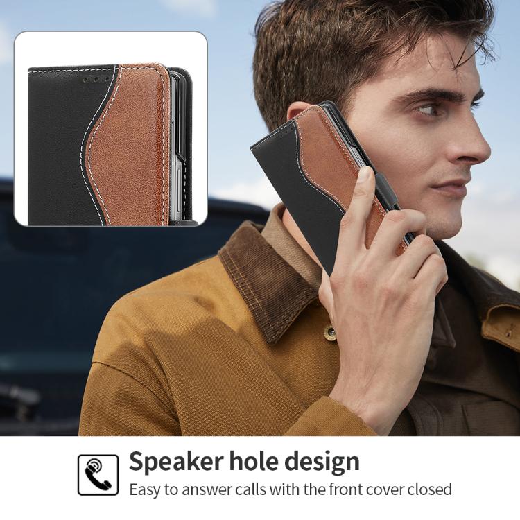 For Samsung Galaxy Z Fold5 VIETAO Integrated Spliced Leather Phone Case with Elastic Bowl Strap