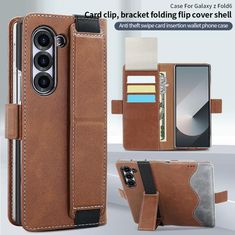 For Samsung Galaxy Z Fold5 VIETAO Integrated Spliced Leather Phone Case with Elastic Bowl Strap