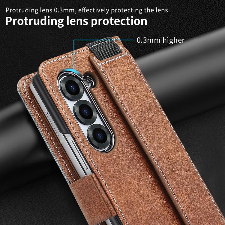 For Samsung Galaxy Z Fold5 VIETAO Integrated Spliced Leather Phone Case with Elastic Bowl Strap
