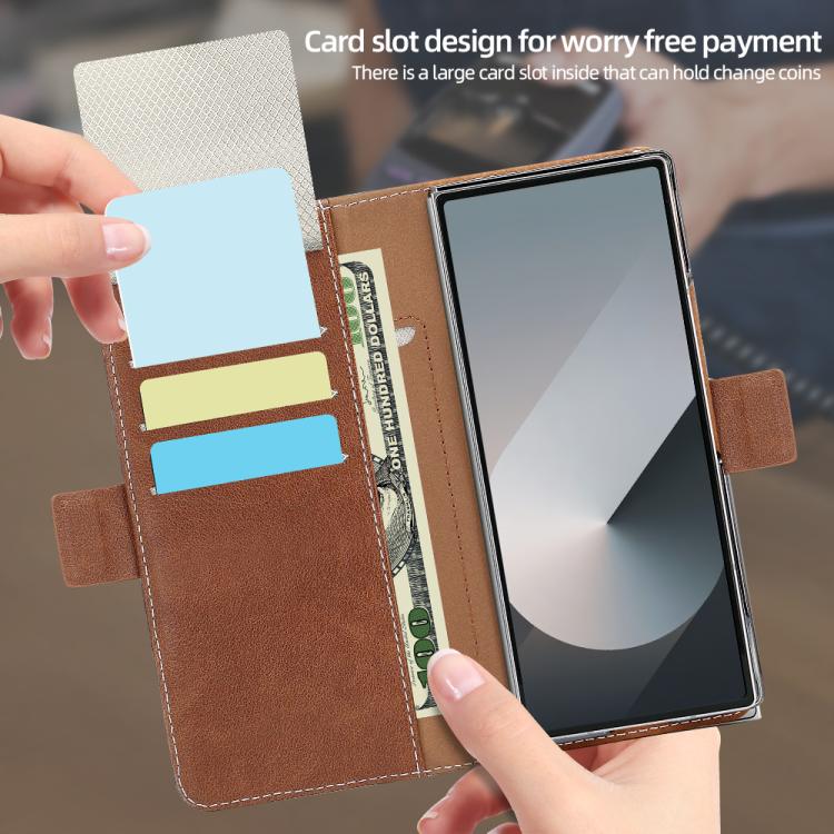 For Samsung Galaxy Z Fold5 VIETAO Integrated Spliced Leather Phone Case with Elastic Bowl Strap