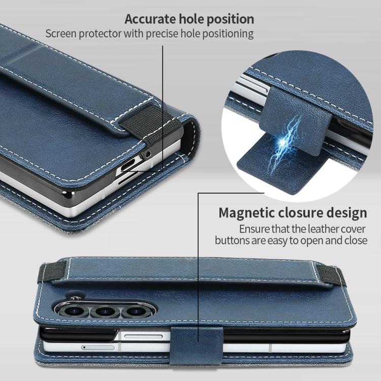For Samsung Galaxy Z Fold5 VIETAO Integrated Spliced Leather Phone Case with Elastic Bowl Strap