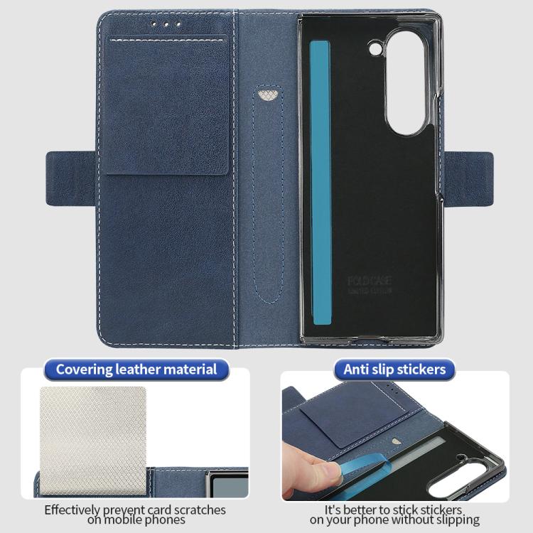 For Samsung Galaxy Z Fold5 VIETAO Integrated Spliced Leather Phone Case with Elastic Bowl Strap