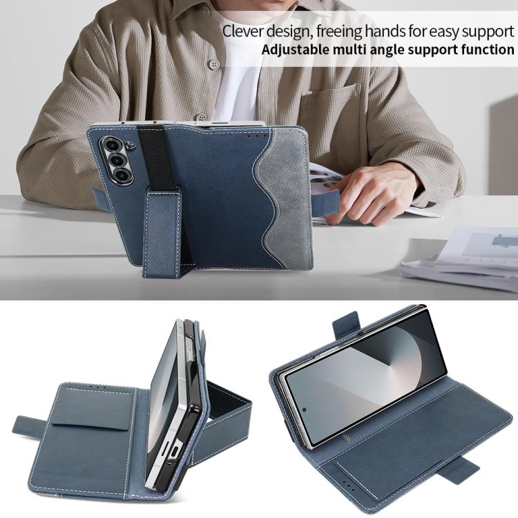 For Samsung Galaxy Z Fold5 VIETAO Integrated Spliced Leather Phone Case with Elastic Bowl Strap