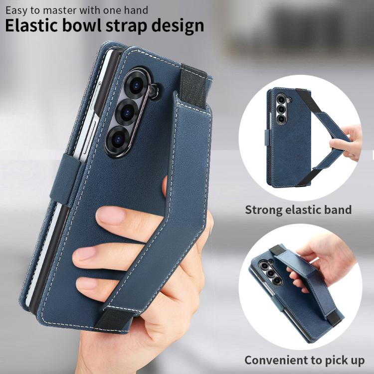 For Samsung Galaxy Z Fold5 VIETAO Integrated Spliced Leather Phone Case with Elastic Bowl Strap