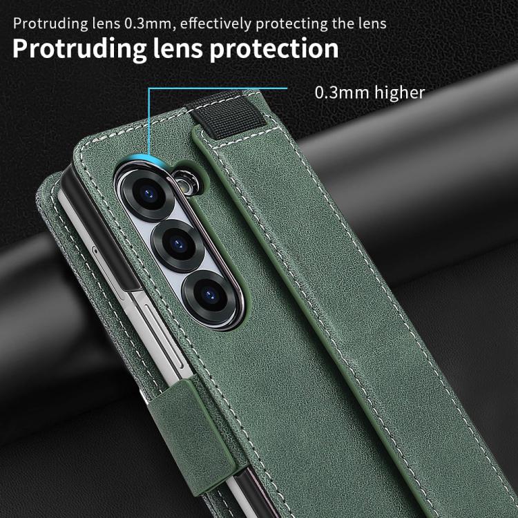 For Samsung Galaxy Z Fold5 VIETAO Integrated Spliced Leather Phone Case with Elastic Bowl Strap