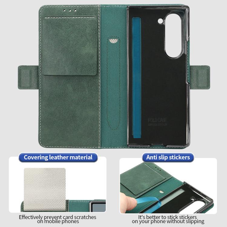 For Samsung Galaxy Z Fold5 VIETAO Integrated Spliced Leather Phone Case with Elastic Bowl Strap
