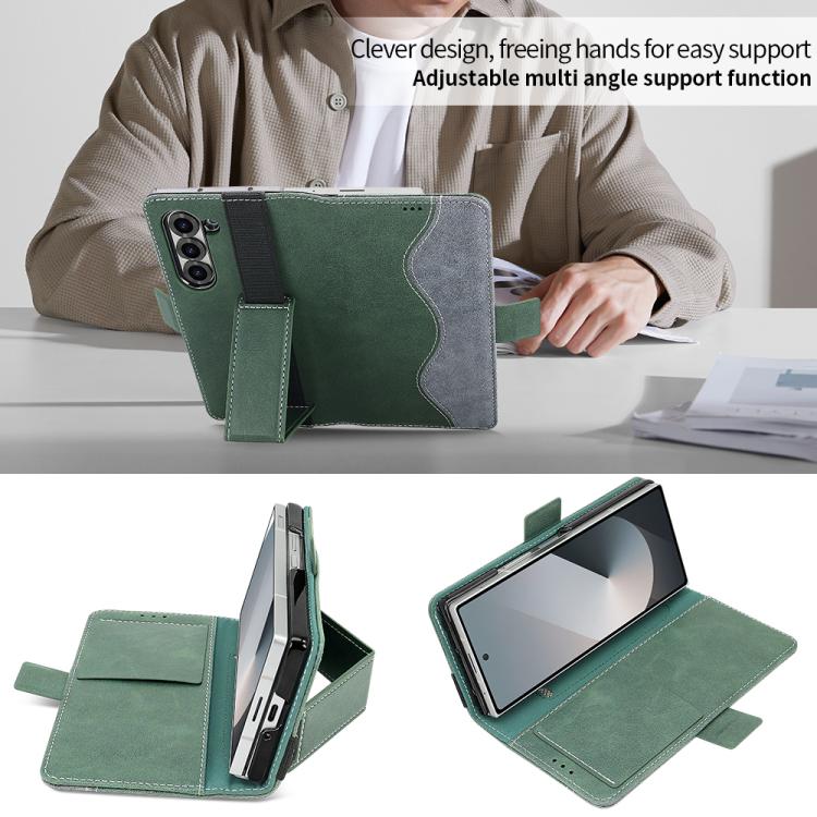 For Samsung Galaxy Z Fold5 VIETAO Integrated Spliced Leather Phone Case with Elastic Bowl Strap