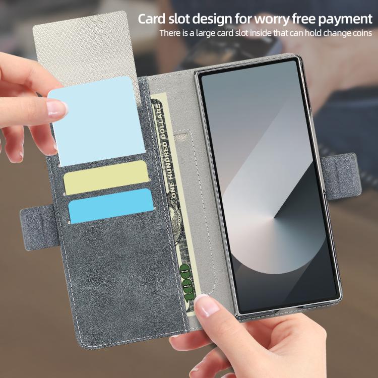 For Samsung Galaxy Z Fold5 VIETAO Integrated Spliced Leather Phone Case with Elastic Bowl Strap