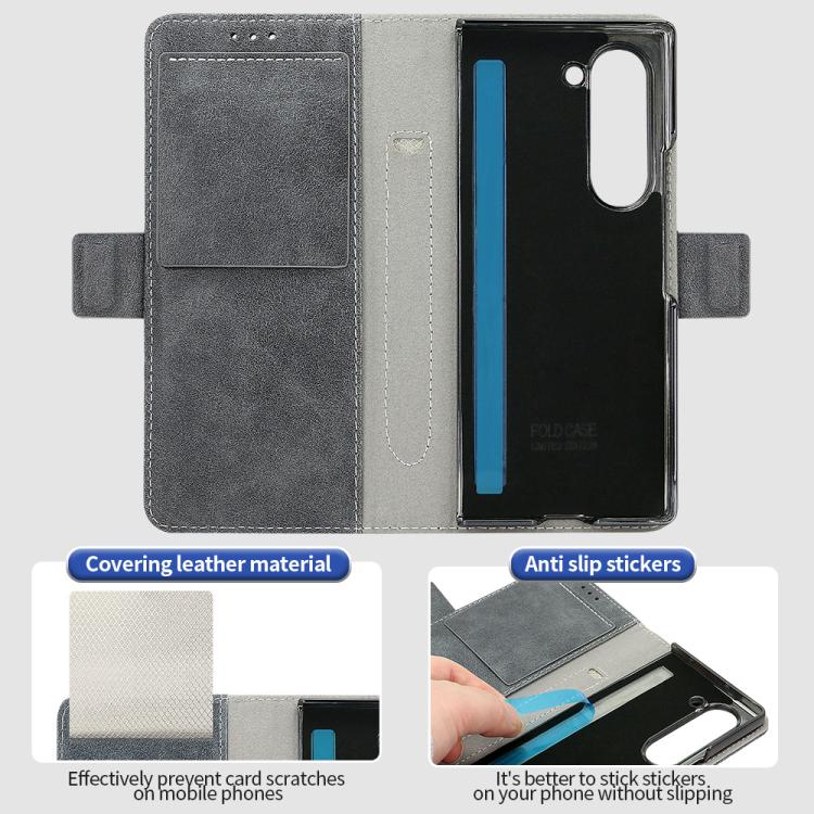 For Samsung Galaxy Z Fold5 VIETAO Integrated Spliced Leather Phone Case with Elastic Bowl Strap
