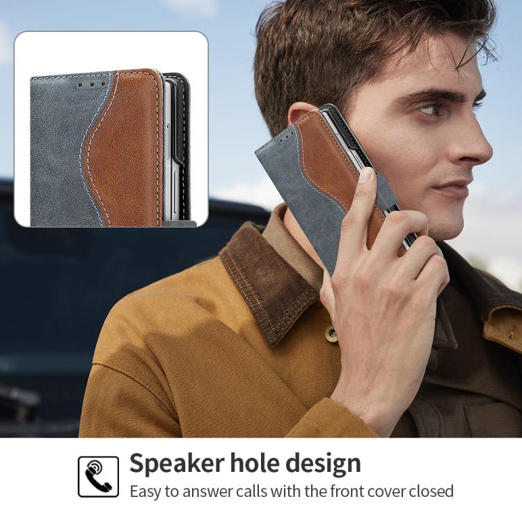 For Samsung Galaxy Z Fold5 VIETAO Integrated Spliced Leather Phone Case with Elastic Bowl Strap