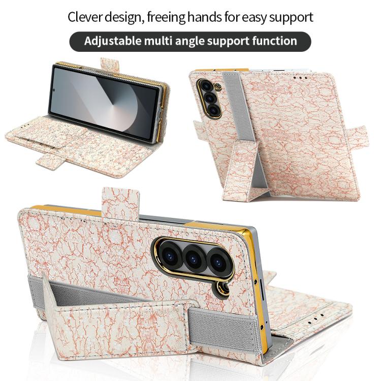 For Samsung Galaxy Z Fold6 VIETAO Integrated Colorful Leather Phone Case with Elastic Bowl Strap