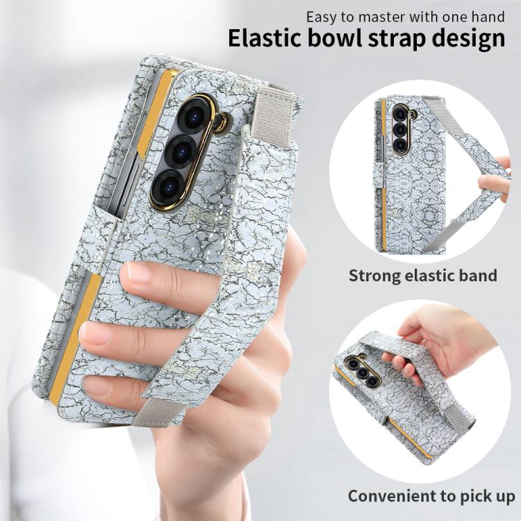 For Samsung Galaxy Z Fold6 VIETAO Integrated Colorful Leather Phone Case with Elastic Bowl Strap